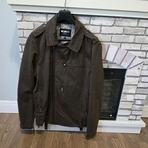 William Rast Men's Dark Brown Bomber BikerJacket